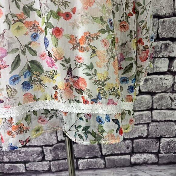 CJ Banks Multicolored Floral 3/4 Sleeve Blouse Size 1X - Picture 7 of 9